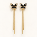 Black Butterfly Crystal Drop Earrings – Gold-Tone Long Tassel Earrings