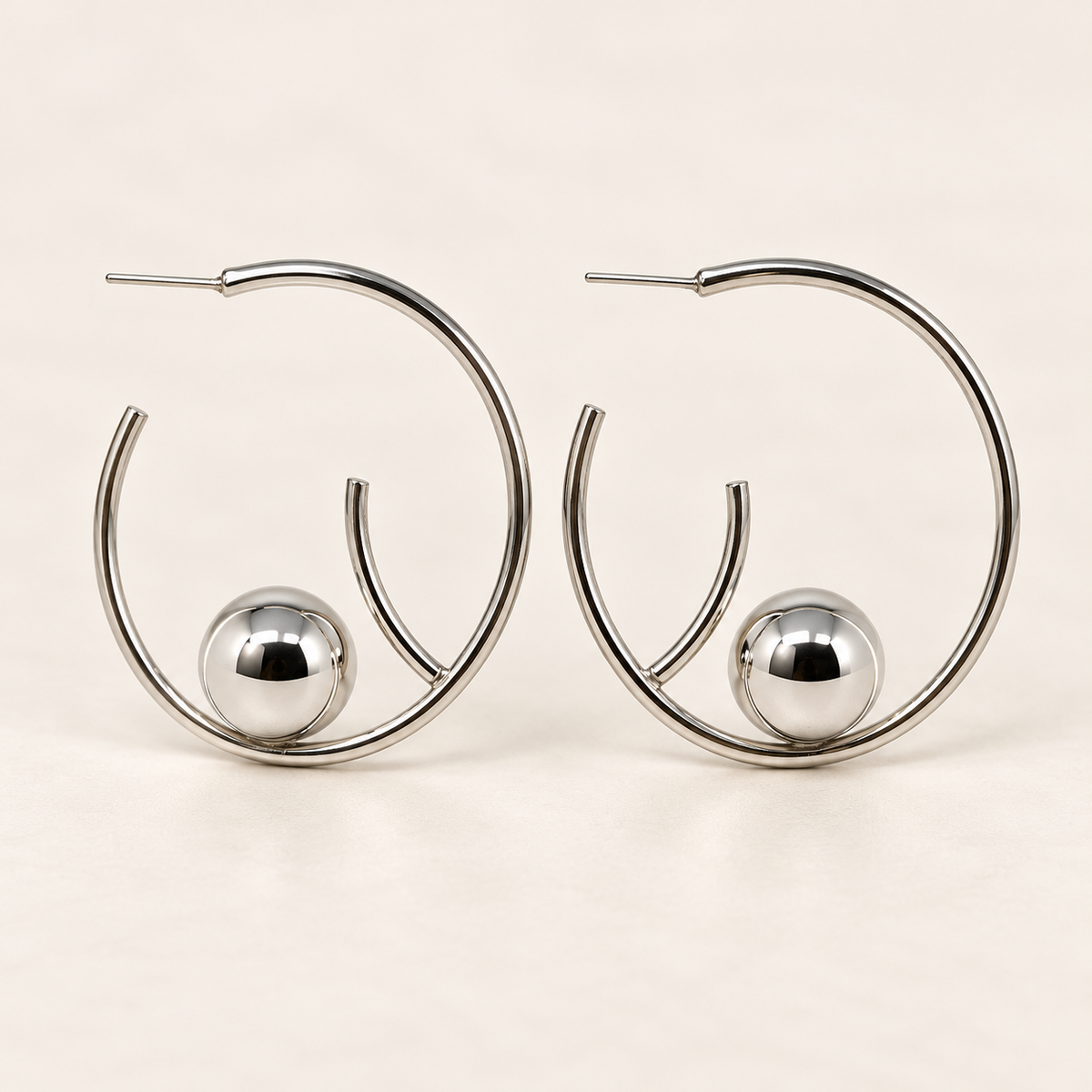 Silver-Tone Sculptural Ball Hoop Earrings – Modern Minimalist Statement Jewellery | OONACO