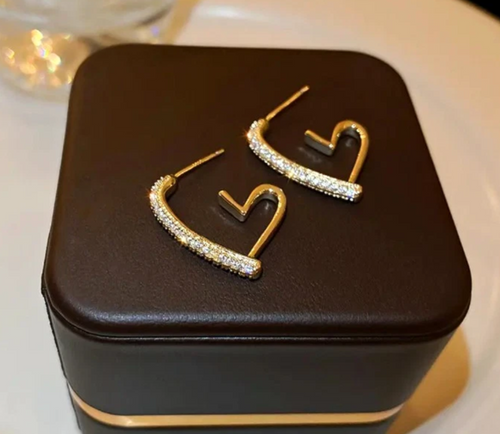 Gold Pavé Rhinestone Heart Hoop Earrings | OONACO