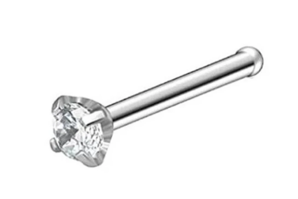 Silver-Tone Crystal Nose Stud – L-Shaped & Straight Nose Piercing