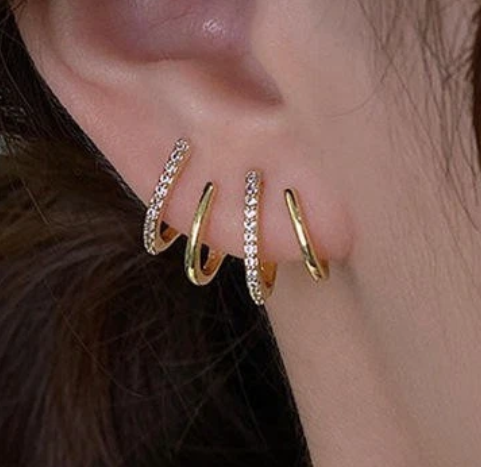 OONACO Silver Tone Crystal Multi Hoop Ear Cuff Earrings