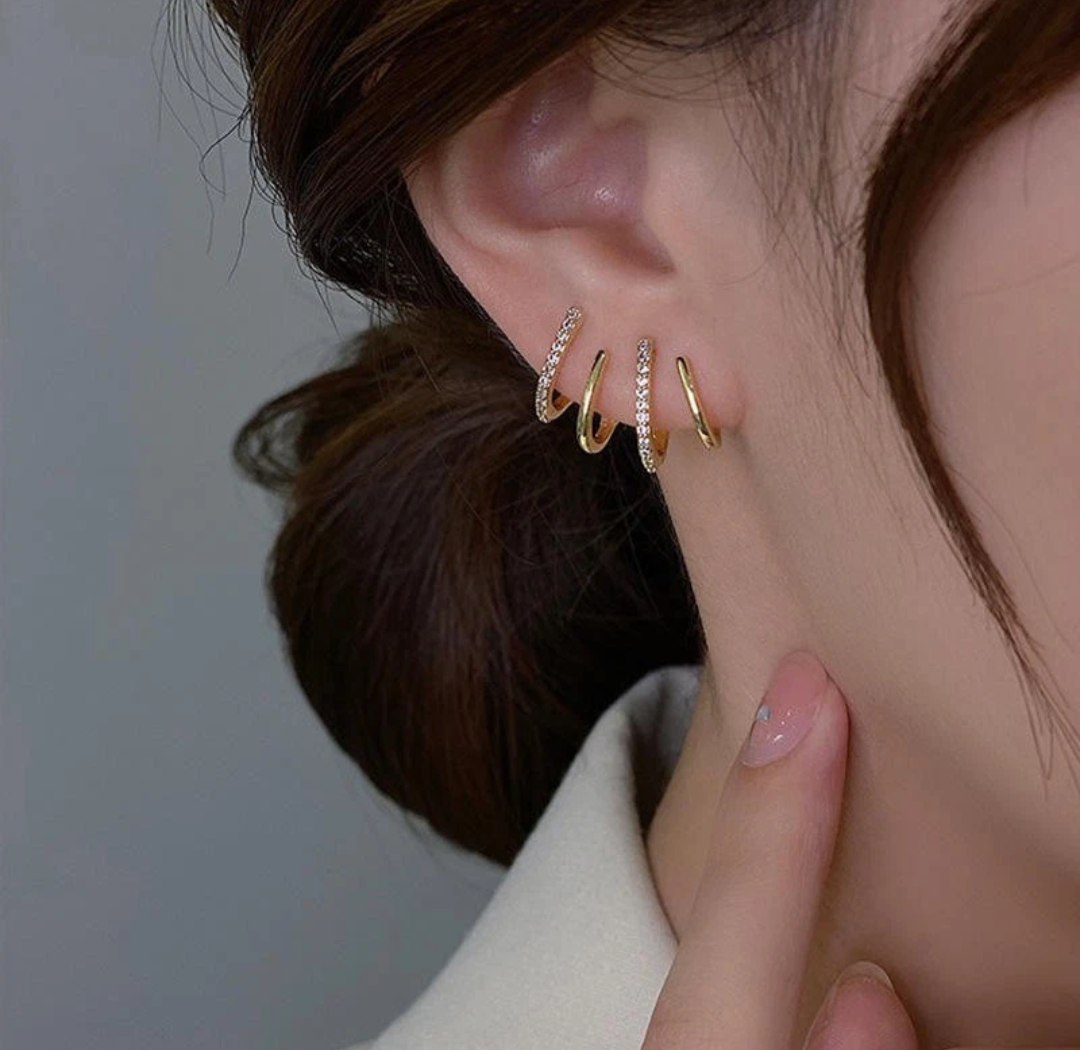 OONACO Silver Tone Crystal Multi Hoop Ear Cuff Earrings