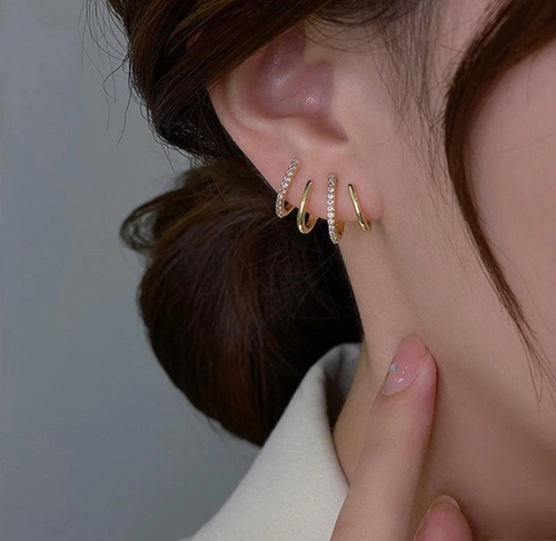OONACO Silver Tone Crystal Multi Hoop Ear Cuff Earrings