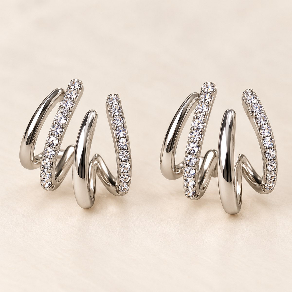 OONACO Silver Tone Crystal Multi Hoop Ear Cuff Earrings