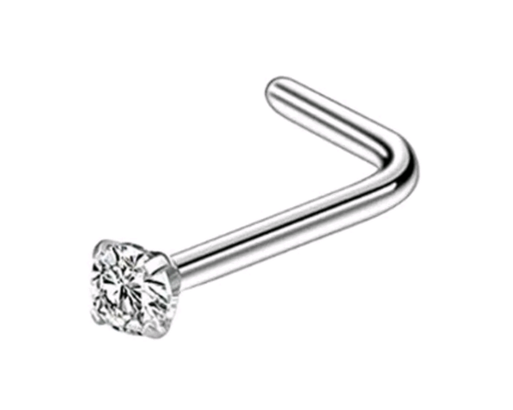 Silver-Tone Crystal Nose Stud – L-Shaped & Straight Nose Piercing