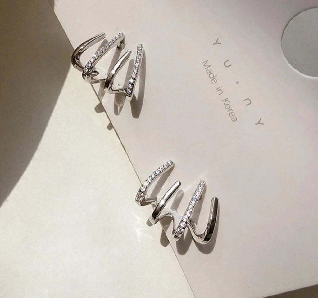OONACO Silver Tone Crystal Multi Hoop Ear Cuff Earrings