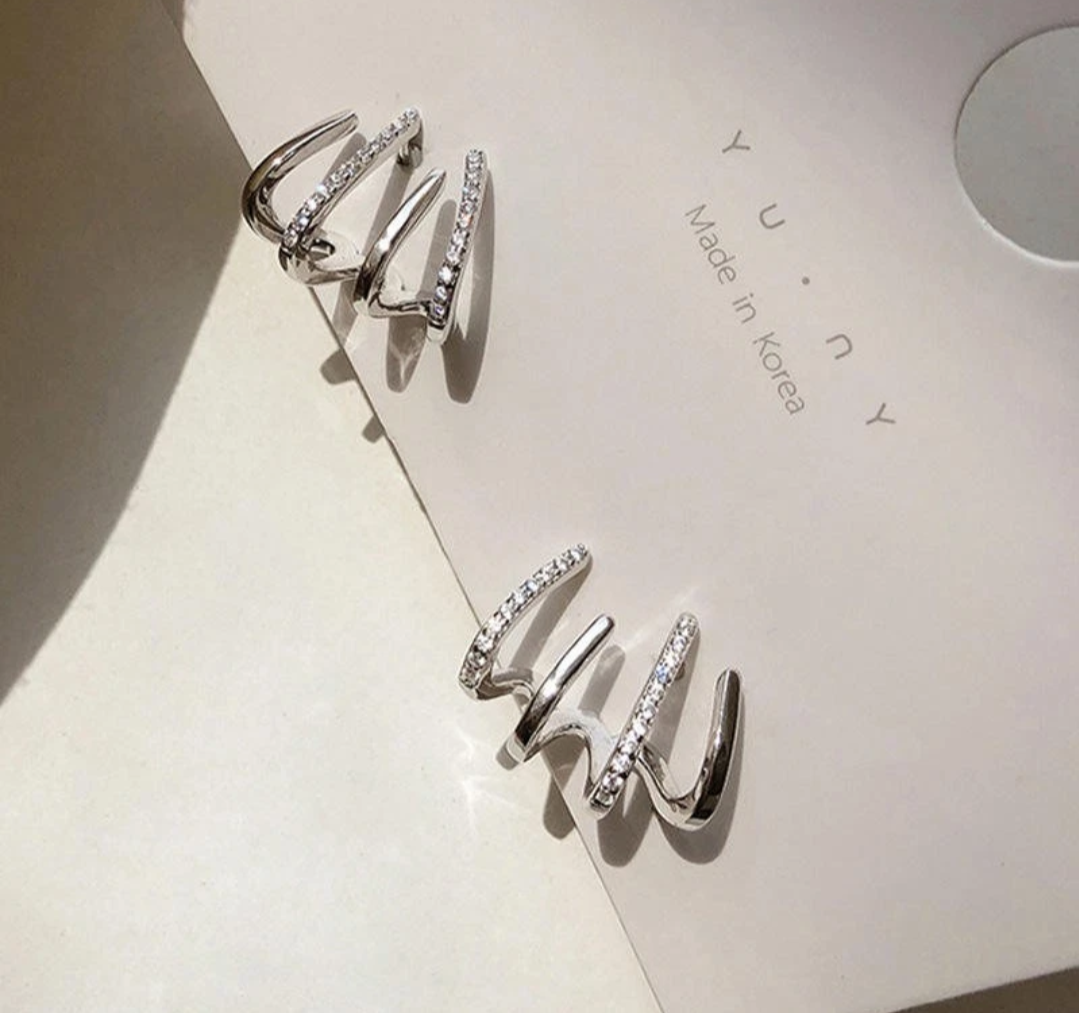 OONACO Silver Tone Crystal Multi Hoop Ear Cuff Earrings
