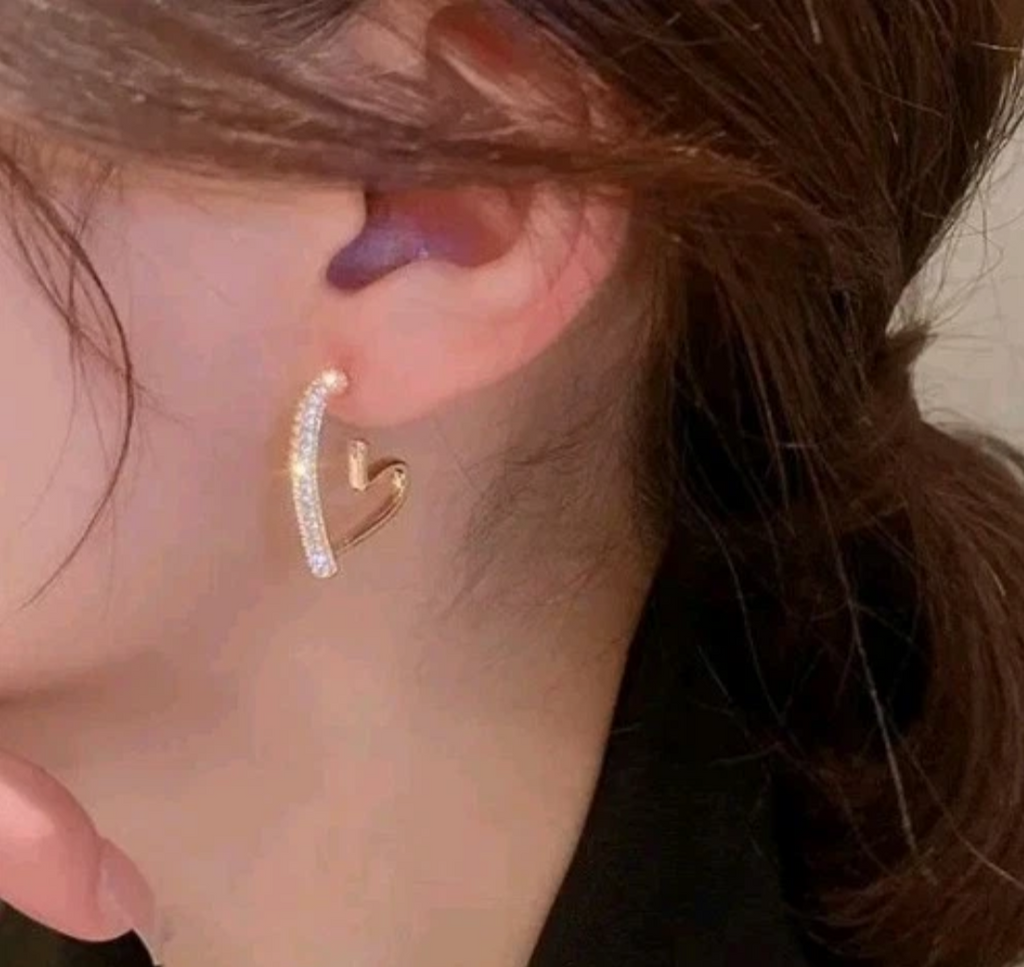 Pavé Rhinestone Heart Hoop Earrings – Gold Tone