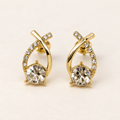 Gold-Tone Crystal Crossover Stud Earrings – Elegant Sparkling Statement Jewellery | OONACO