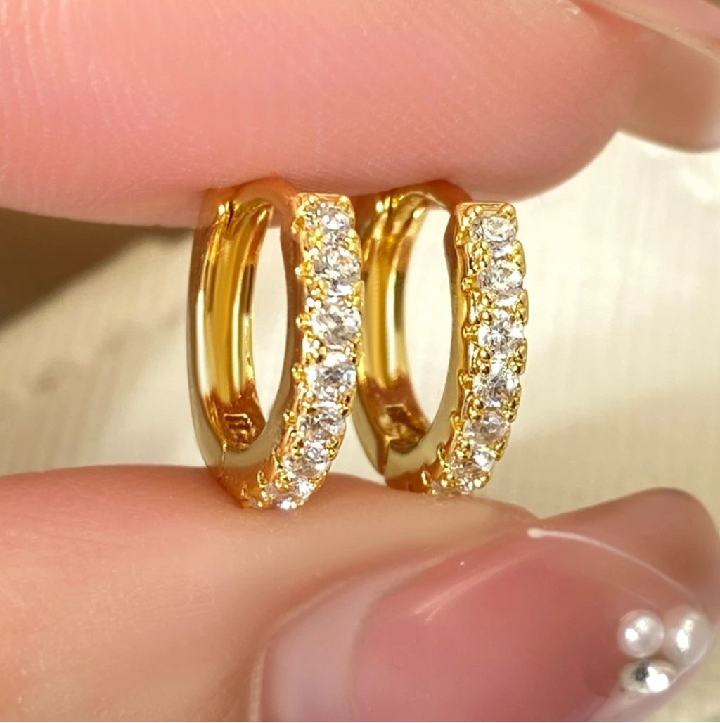Gold Crystal Hoop Earrings – Rhinestone Huggie Earrings