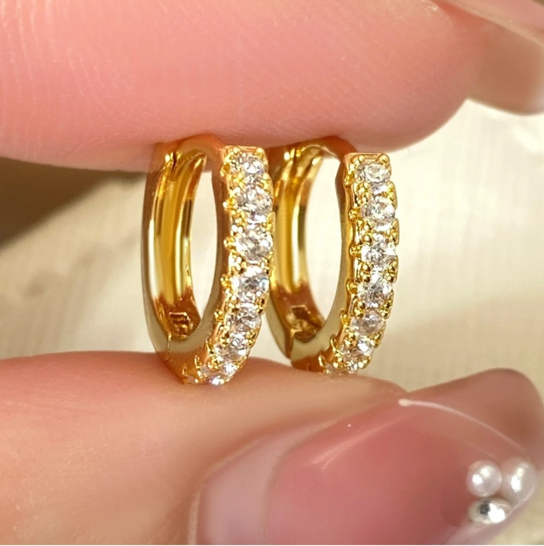 Gold Crystal Hoop Earrings – Rhinestone Huggie Earrings