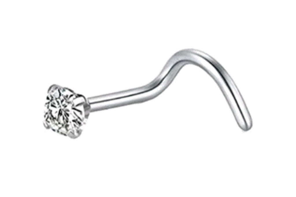Silver-Tone Crystal Nose Stud – L-Shaped & Straight Nose Piercing