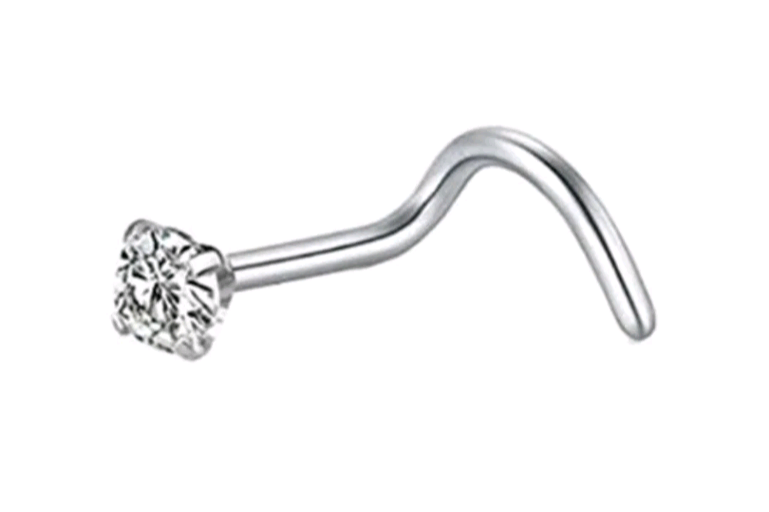 Silver-Tone Crystal Nose Stud – L-Shaped & Straight Nose Piercing