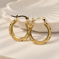 Gold-Tone Textured Hoop Earrings – Elegant Patterned Everyday Jewellery | OONACO