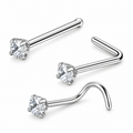 Silver-Tone Crystal Nose Stud – L-Shaped & Straight Nose Piercing